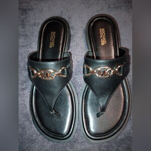Michael Kors black branded thong sandals size 7 women's EUC